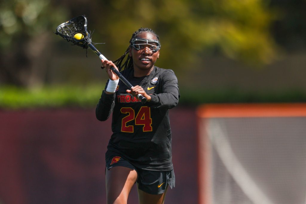 USC women's lacrosse player Asjia Roberson sees some action in her freshman season.